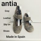 antia Shoes Gray Leather Detail Slip On Wedge Heels Size 9M