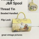 Vintage J & P Coats Spool Shaped Metal Sewing Tin Use As A Fun Purse