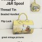 Vintage J & P Coats Spool Shaped Metal Sewing Tin Use As A Fun Purse