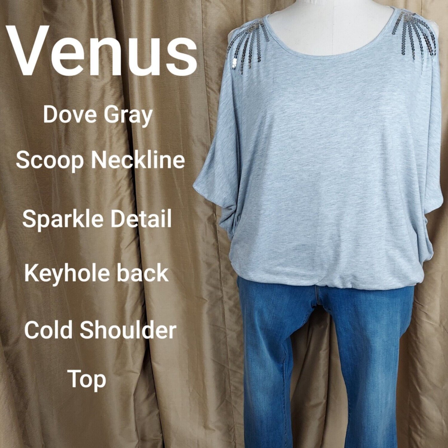 Venus Gray Sparkle Detail Cold Shoulder Knit Top Size L