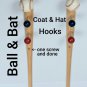 2 Ball & Bat Children's Room Coat & Hat Hook Set