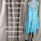 Big Water Blue Sky Blue Floral Cotton  Swing Dress Size L