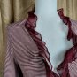 Guinevere Plum Red Ruffled Detail Striped Cotton Hook Closing Cardigan Size L