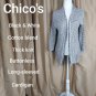 Chico's Size 0 Black & White Knit Cotton Blend Buttonless Cardigan