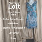 Ann Taylor LOFT Blue & Gray Ruffled Button Neck Sleeveless Dress Size L
