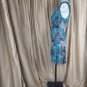 Ann Taylor LOFT Blue & Gray Ruffled Button Neck Sleeveless Dress Size L