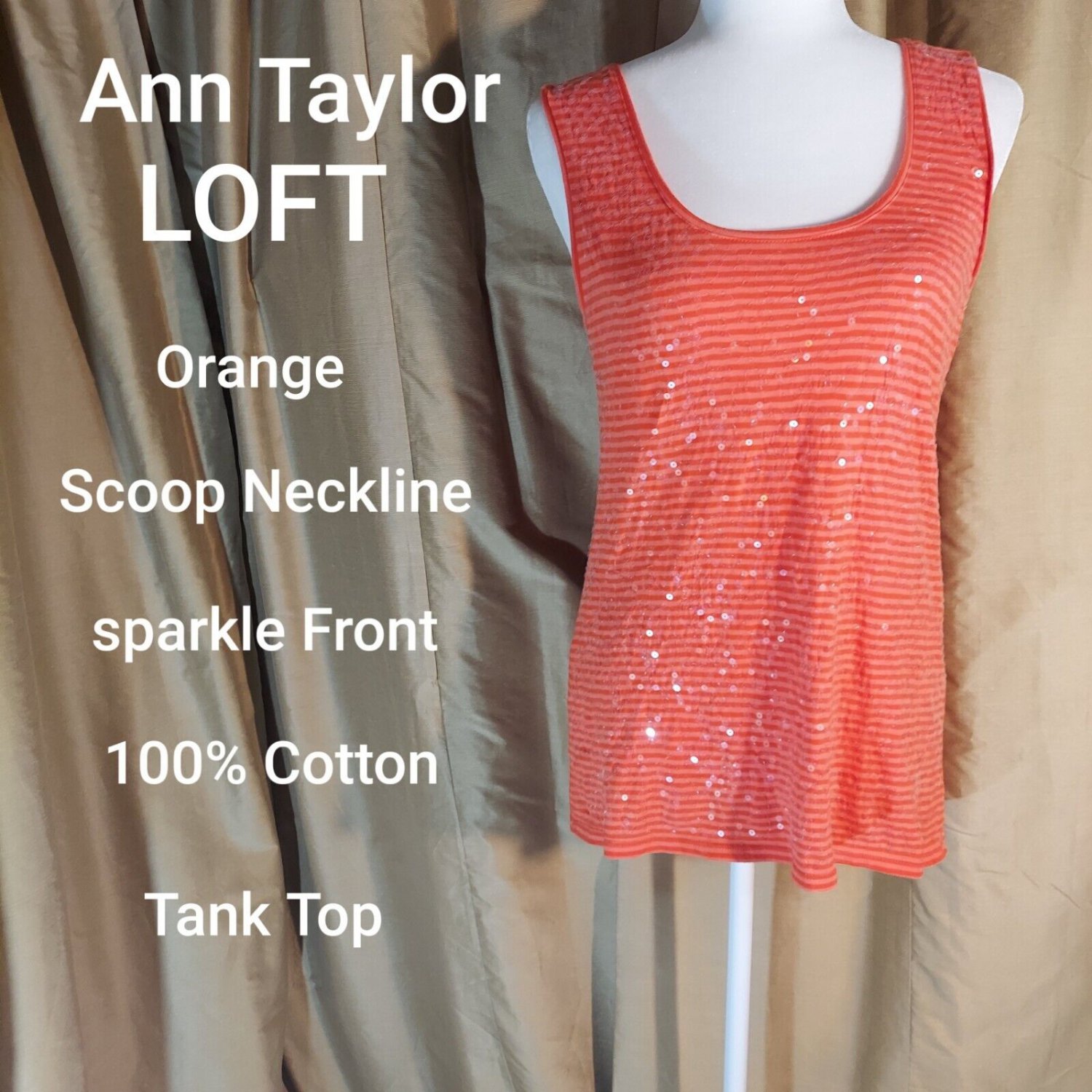 Ann Taylor LOFT Orange Striped Sparkle Front Tank Top Size XS