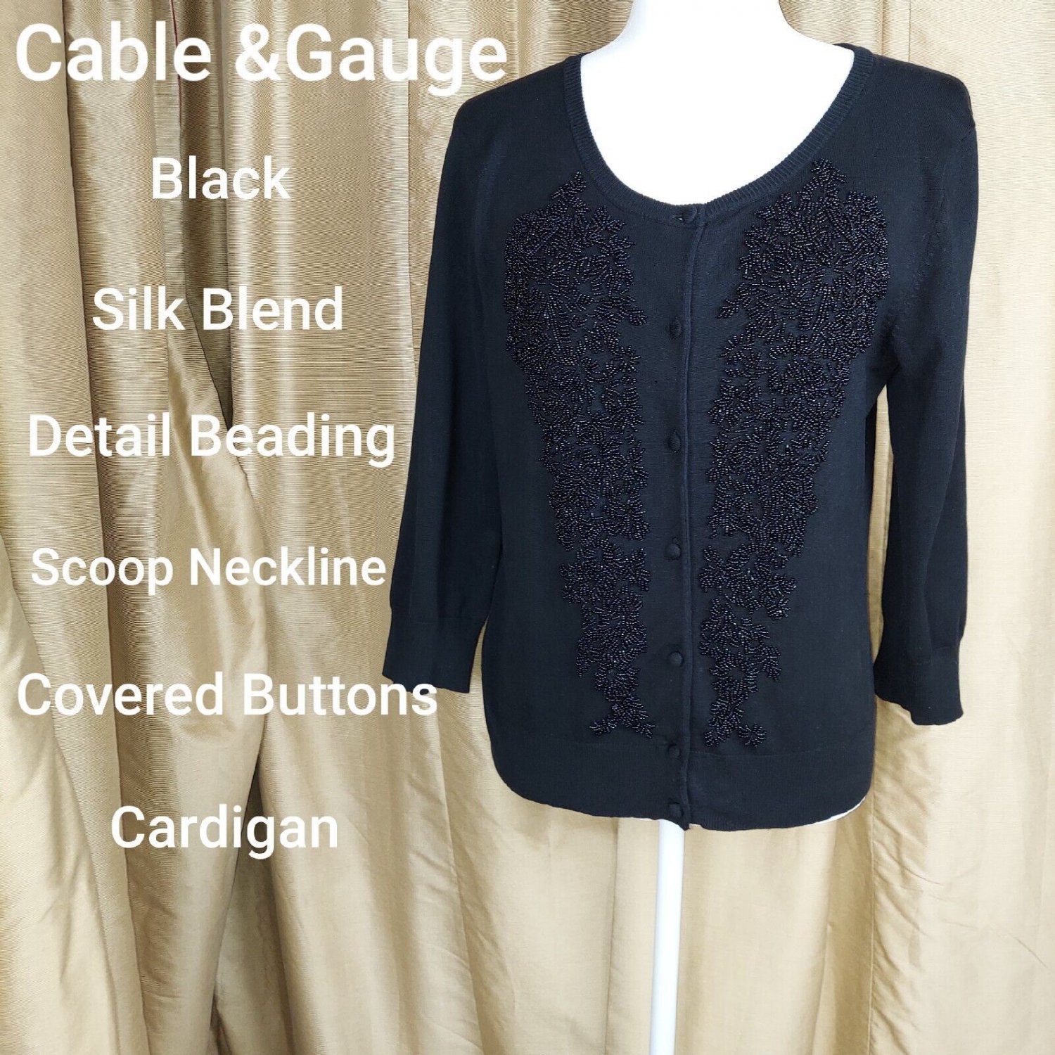 Cable & Gauge Black button down scoop neckline silk blend cardigan size M
