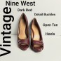 Vintage Nine West Dark Red Detail Buckles Open Toe Heels Size 9M