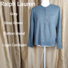 Ralph Lauren Gray Snap Down Cotton Blend Logo Cardigan Size L