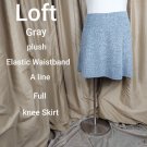 Loft Gray Elastic Waistband A Line Plush Knee Skirt Size 22