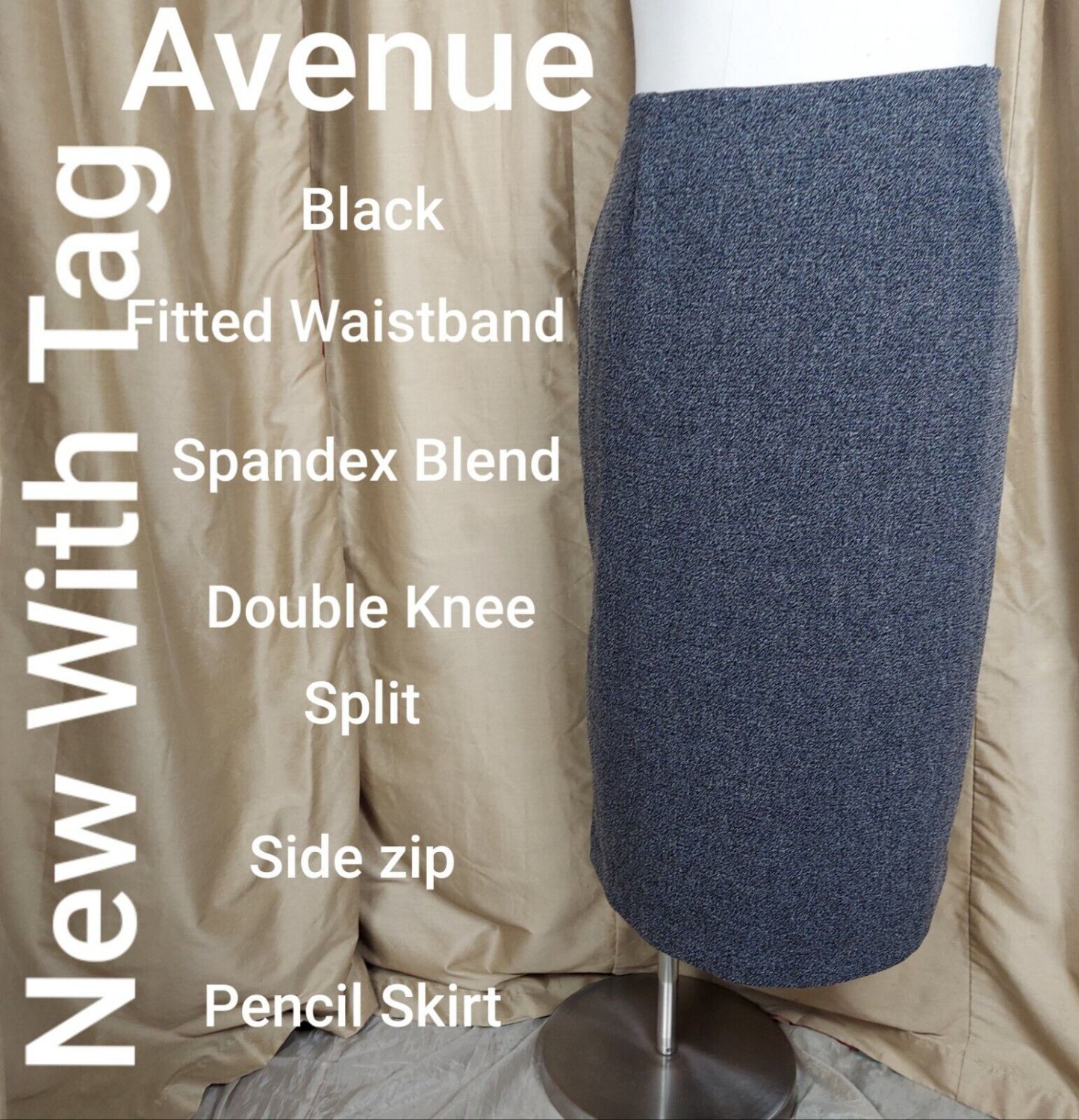 NEW WITH TAG AVENUE black Double Back Knee Splits Pencil Skirt Size 20.