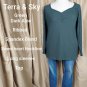 New Terra & Sky Green Dark Aloe Spandex Blend Ribbed Long Sleeves Sweet Heart...