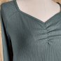 New Terra & Sky Green Dark Aloe Spandex Blend Ribbed Long Sleeves Sweet Heart...