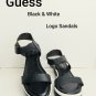 Guess Black & White Logo Hook And Loop Sandals Size 8M