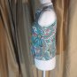 Tegna Blue Paisley Print 100% Zip Neck Top Size S.