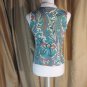 Tegna Blue Paisley Print 100% Zip Neck Top Size S.