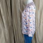 Talbots Pink With Blue Floral Print Cotton Ruffled Button Neck Long Sleeves...