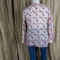 Talbots Pink With Blue Floral Print Cotton Ruffled Button Neck Long Sleeves...
