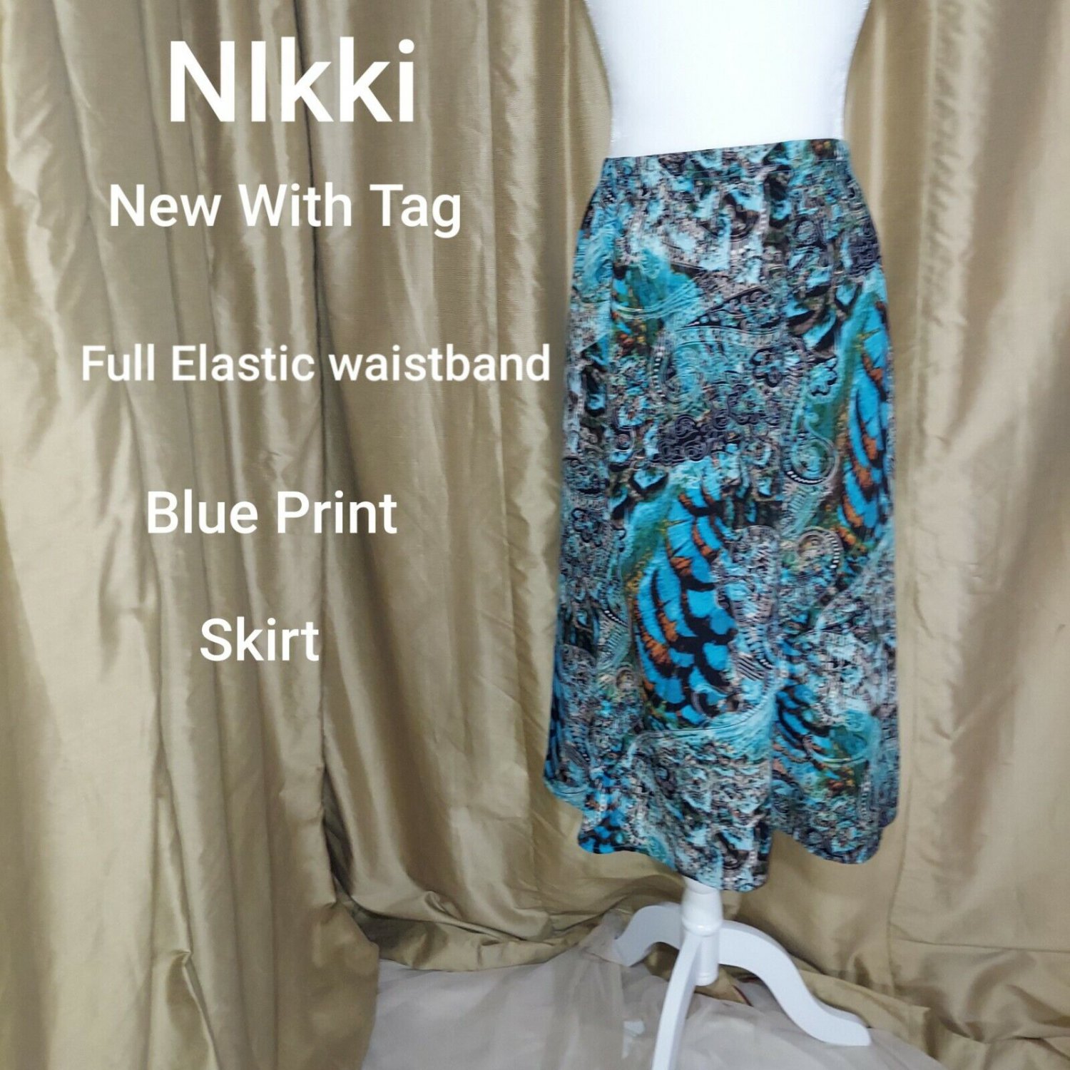 N.W.T Bluw Print Full Elastic Waistband Skirt Size 1X