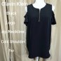 Clavin Klein Black Logo Zip Neckline Cold Shoulder Top Size M