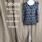 Talbots Black & Ivory Print Detail Button Down Cardigan Size S