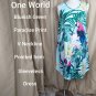 One World Blueish Green Paradise Print V Neckline Pointed Hem Dress Size L