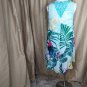 One World Blueish Green Paradise Print V Neckline Pointed Hem Dress Size L