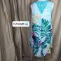 One World Blueish Green Paradise Print V Neckline Pointed Hem Dress Size L