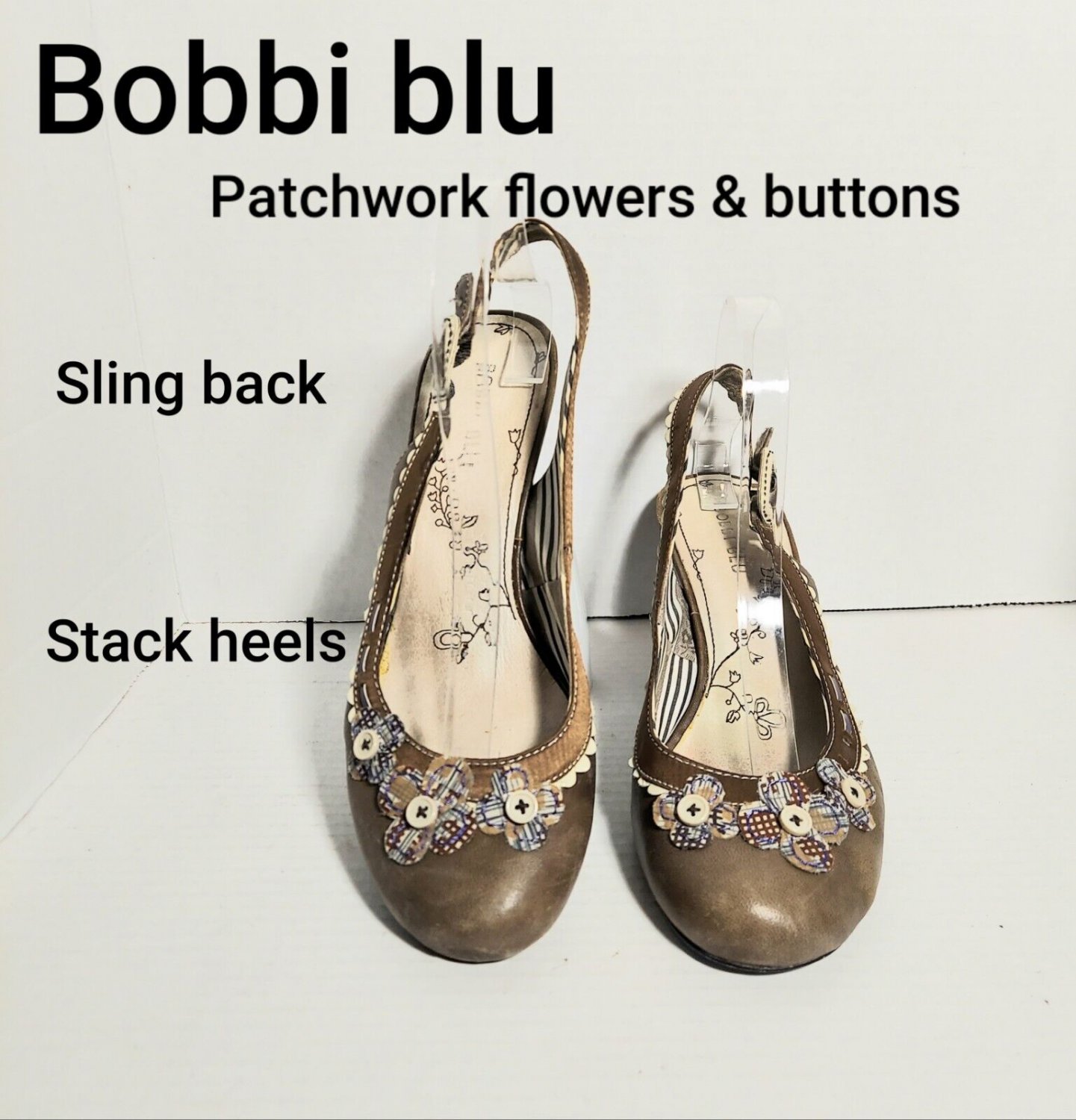 Bobbi Blu Brown Retro Style Patchwork Flowers With Button Centers Scallop...