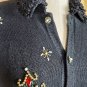 Lemon Grass Black Knit Christmas Jeweled Button Down Cardigan Size XL