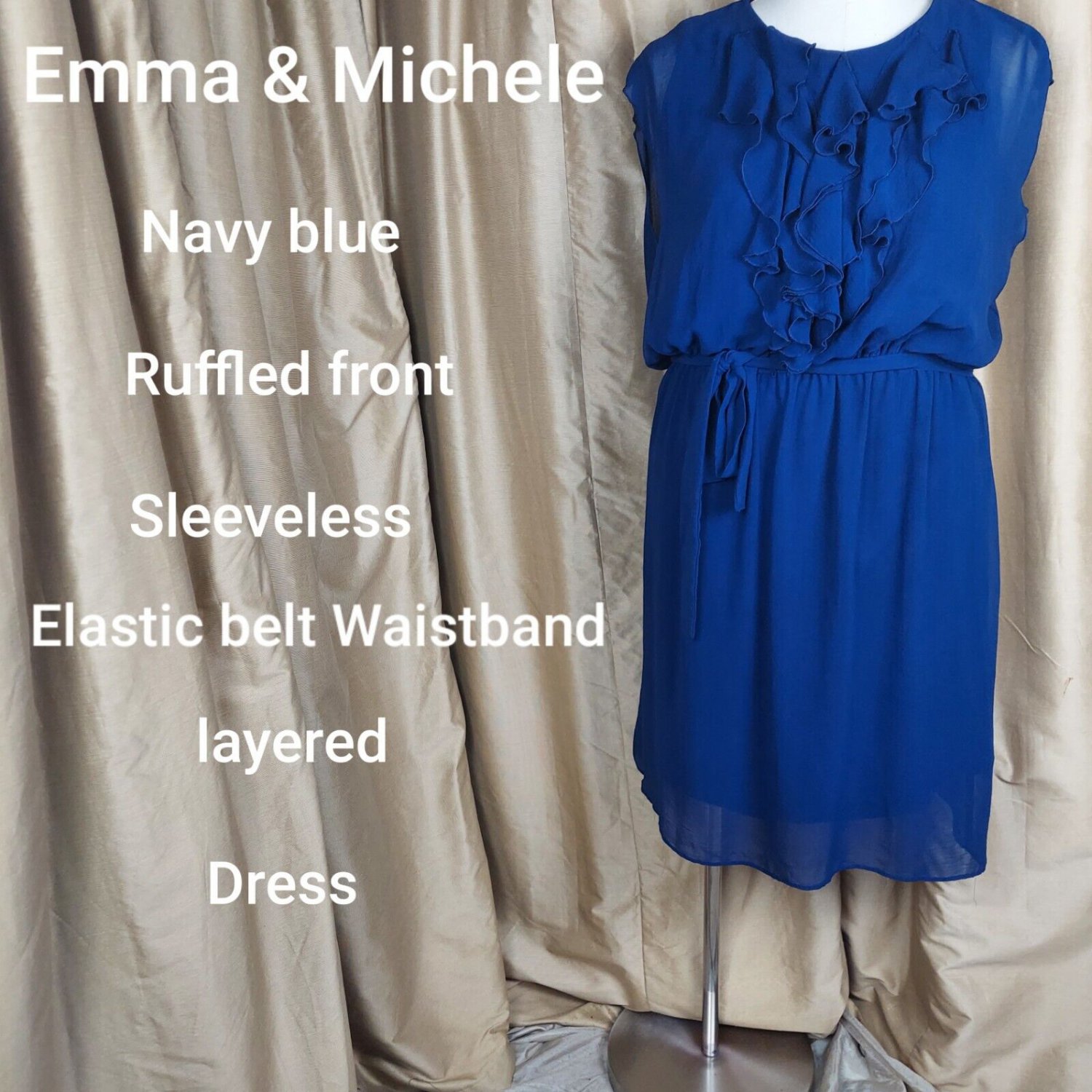 Emma & Michele Navy Blue Ruffled Front Belted Dress Size 20W