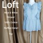 Loft Blue & White Striped Cotton Ruffled Detail Top Size S