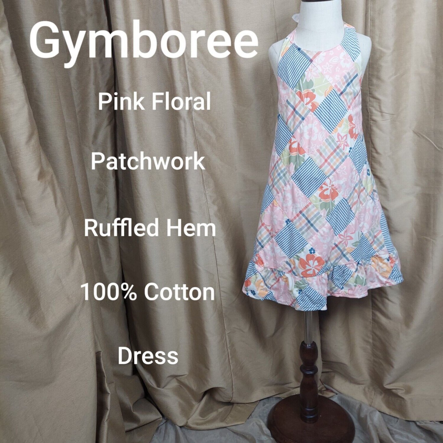 Gymboree Pink Floral Patchwork Print Ruffled Hem Cotton Dress Size 5