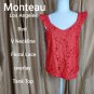 Monteau Los Angeles Red Floral Overlay V Neckline Ruffled Straps Tank Top Size L