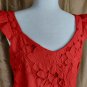Monteau Los Angeles Red Floral Overlay V Neckline Ruffled Straps Tank Top Size L