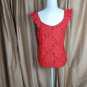 Monteau Los Angeles Red Floral Overlay V Neckline Ruffled Straps Tank Top Size L