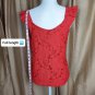 Monteau Los Angeles Red Floral Overlay V Neckline Ruffled Straps Tank Top Size L