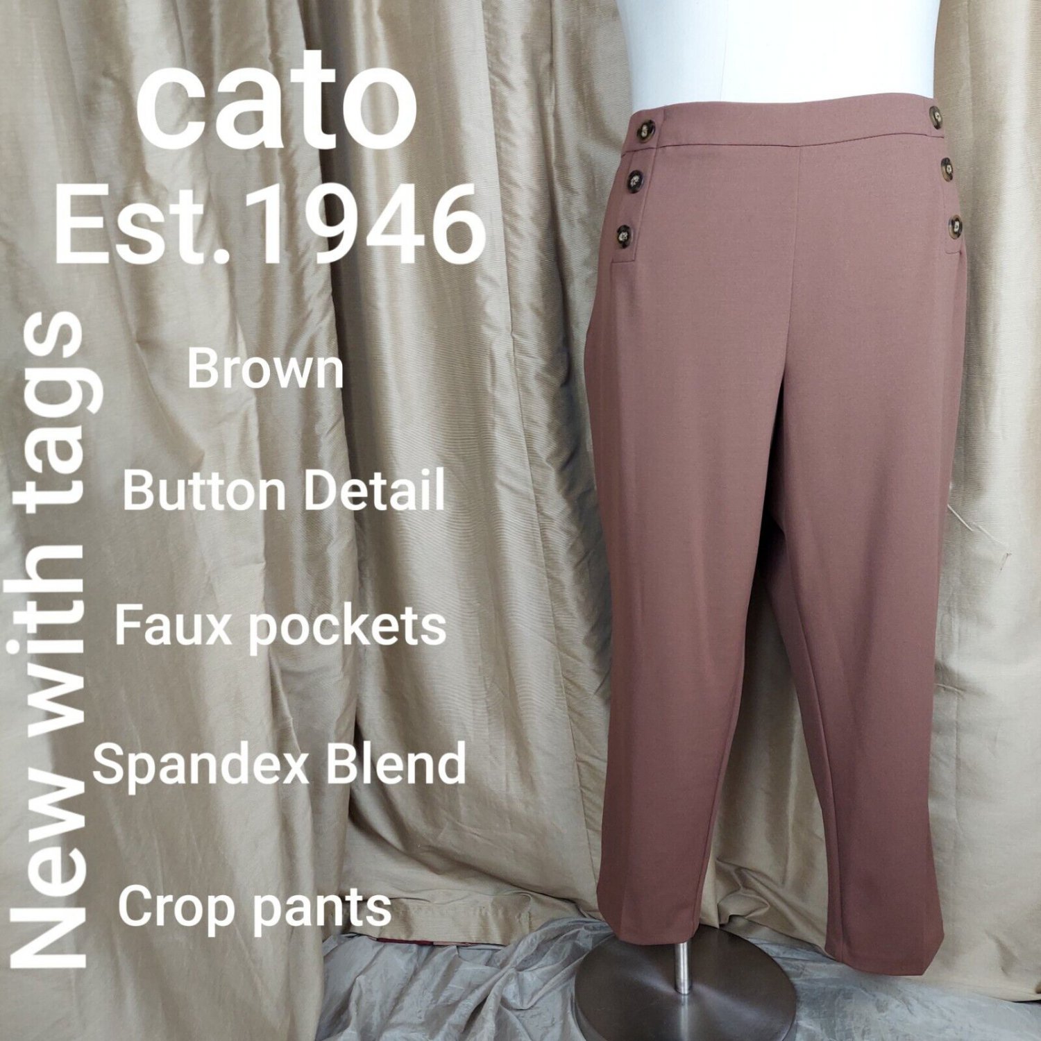 New Cato Brown Crop Faux Button Pants Size 26/28