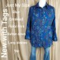 Just My Size Blue Floral Print Crinkled Lightweight Button Down Top Size 1X