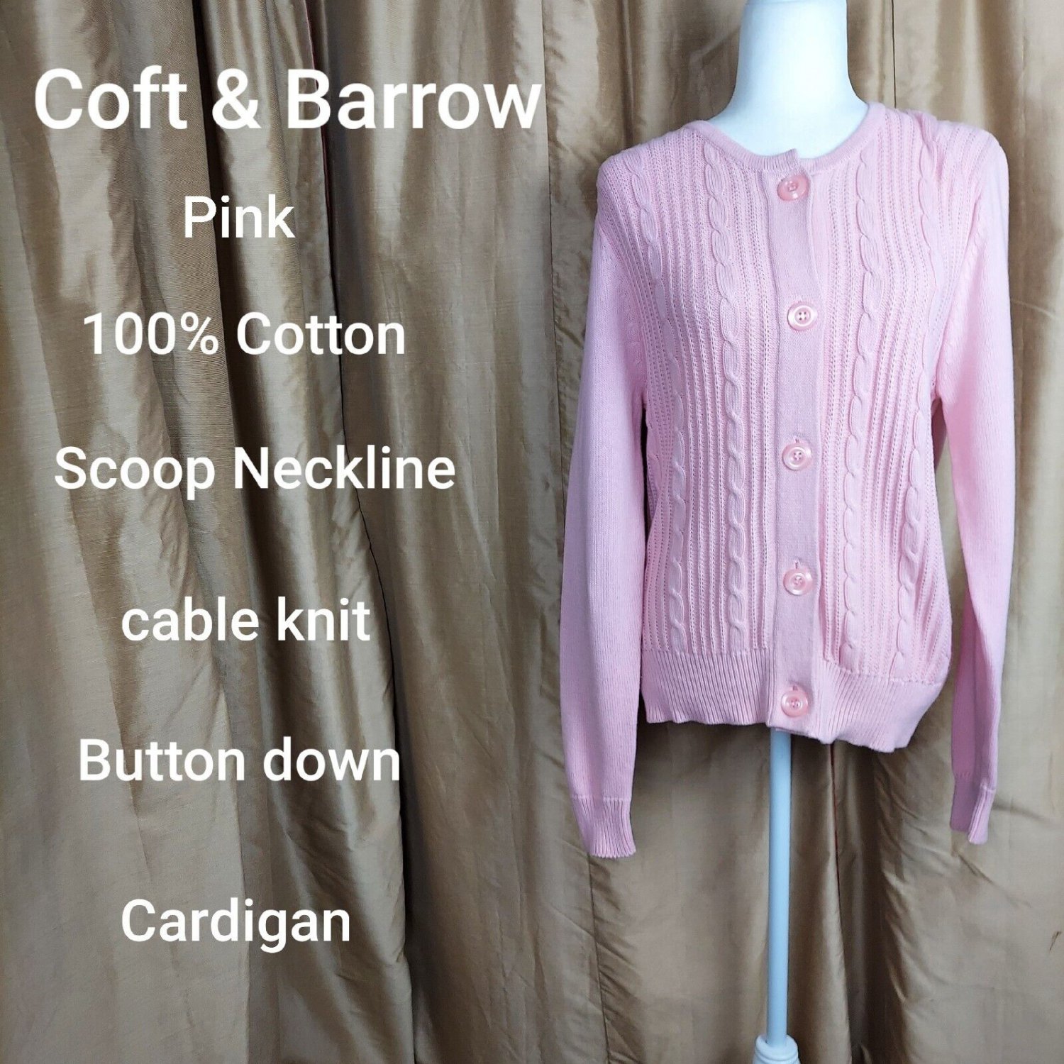 Croft & Barrow Pink Cable Knit Button Down Cardigan Size S