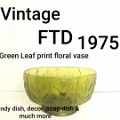 Vtg 1975 FTD Green Glass  Leaf Footed Florist  Vase, Candy Dish, Soap Dish ...