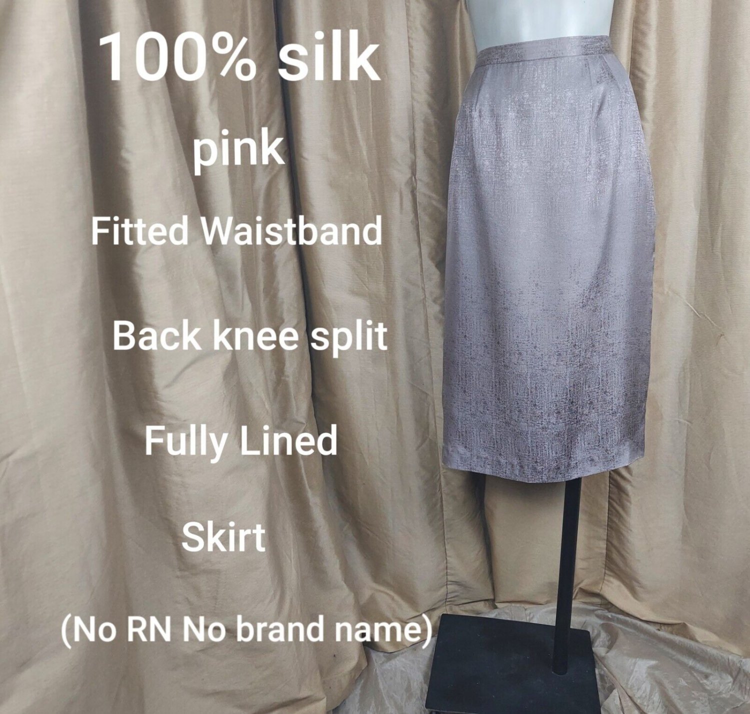 100% Silk Pink Print Fully Lined Skirt Size 10
