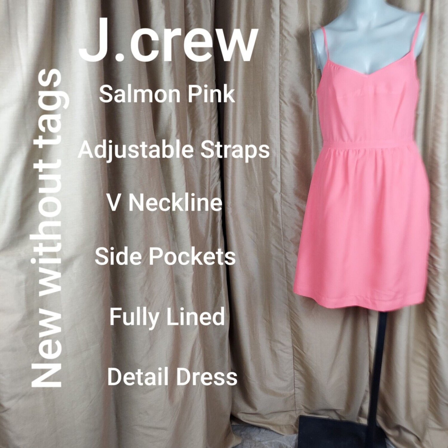 New Without Tags J.crew  Salmon Pink Adjustable Straps Side Pockets Back Zip...