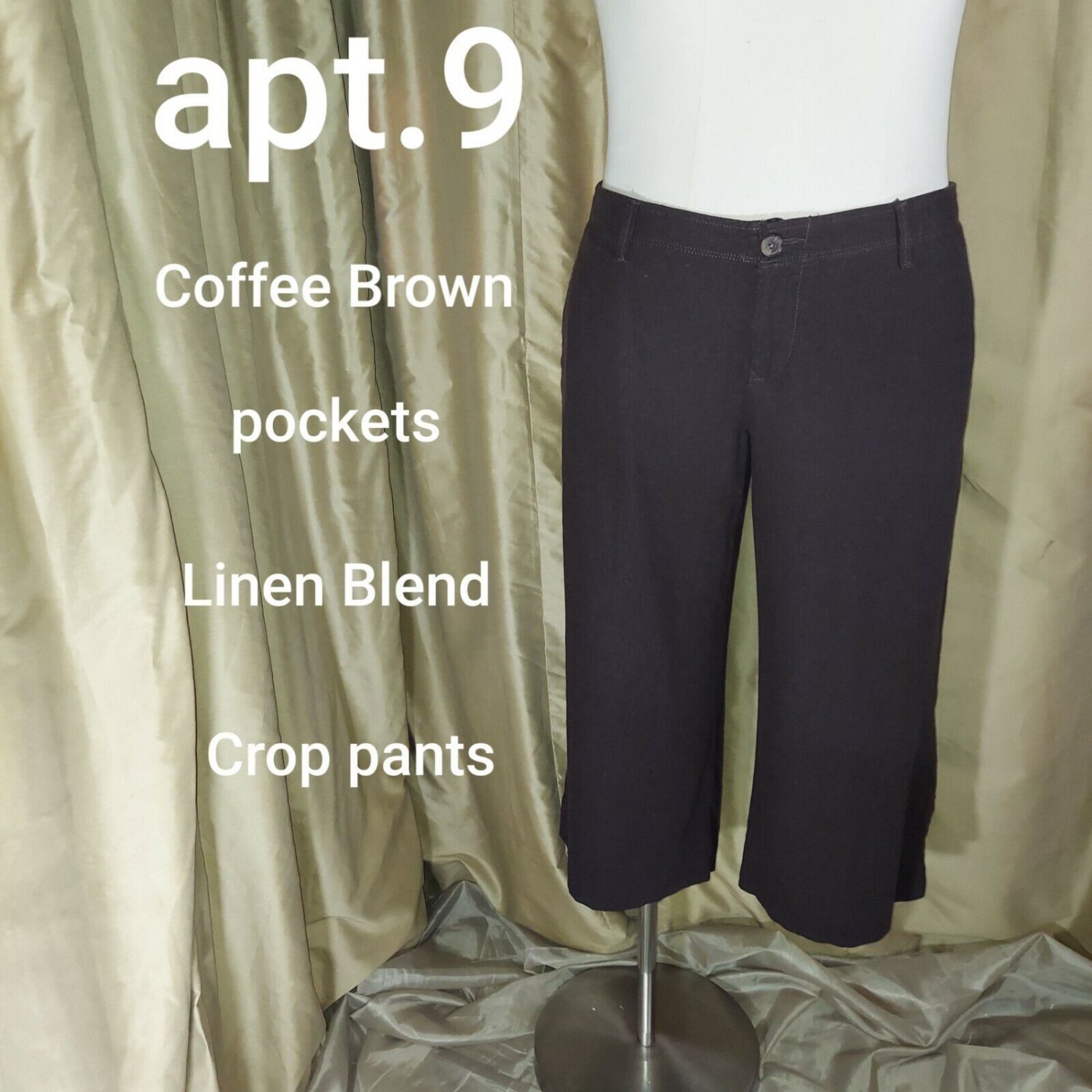 Apt.9 Coffee Brown Linen Blend Crop Pockets Pants Size 16