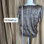 New John Paul Richard Gold & Black Print Ruffled Detail Top Size M