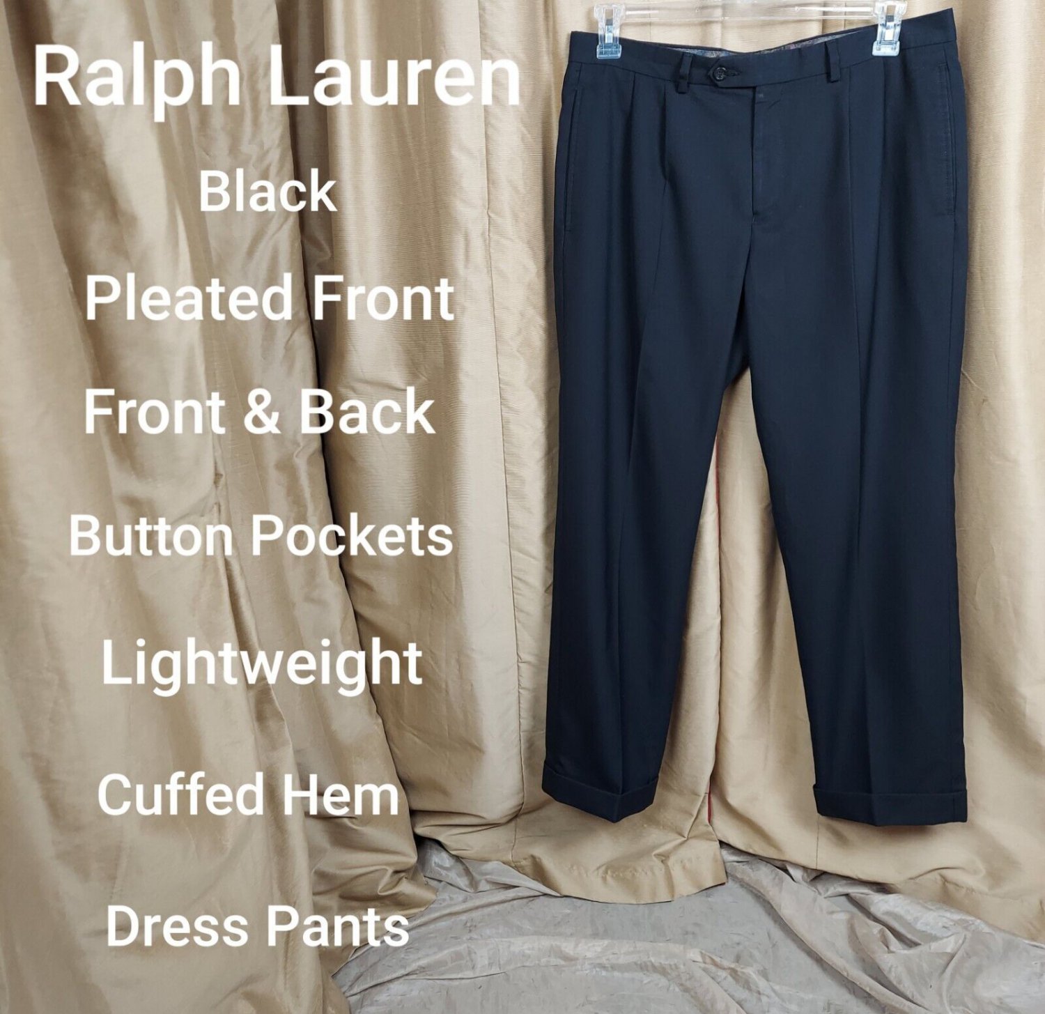 Lauren Ralph Lauren Black Lightweight Cuffed Hem Dress Pants 34W X 30L
