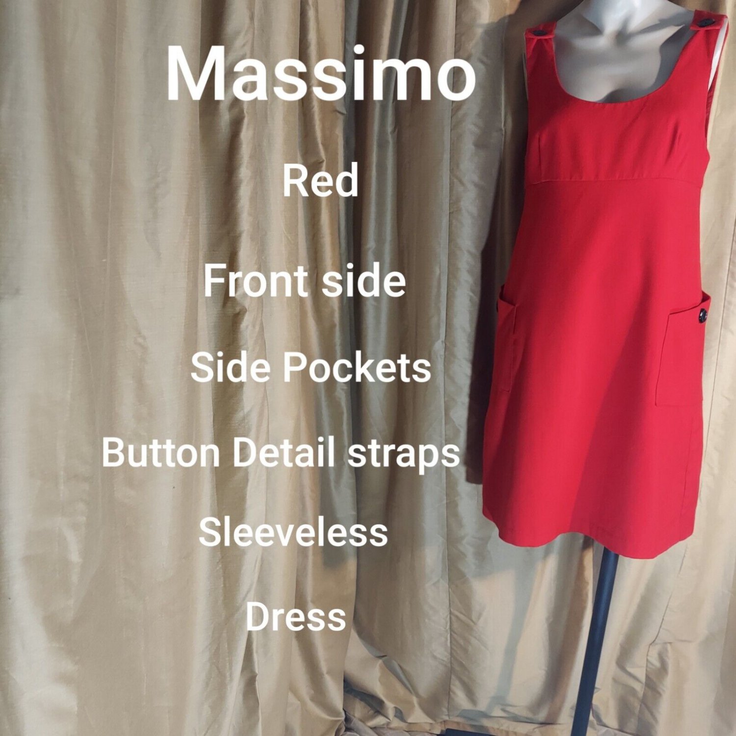 Mossimo Red Pockets Back Zip Sleeveless Dress Size S