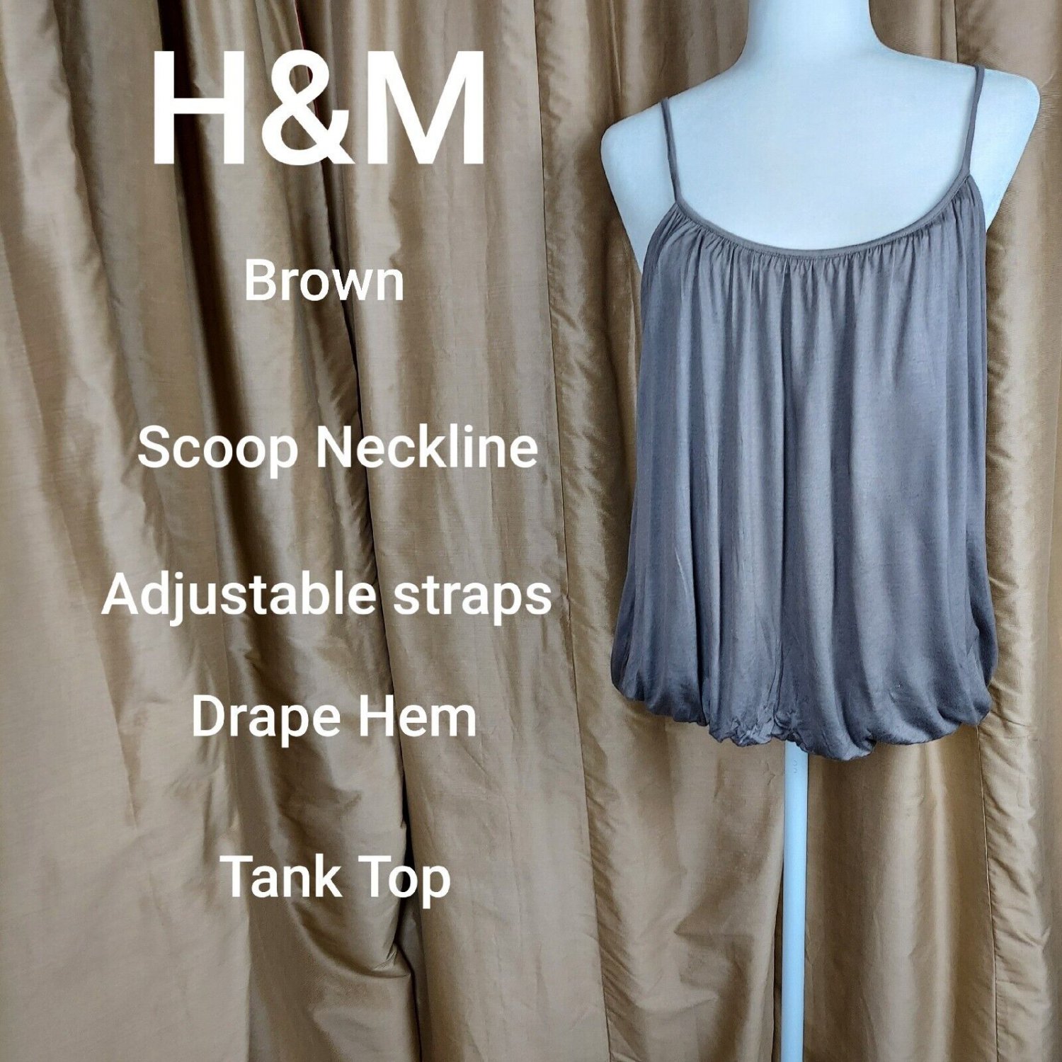 H&M Brown  Drape Hem Tank With Adjustable Straps Size S