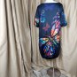 Black Butterfly Print Scoop Neckline Elastic Hem Lightweight Fashion Dress Size